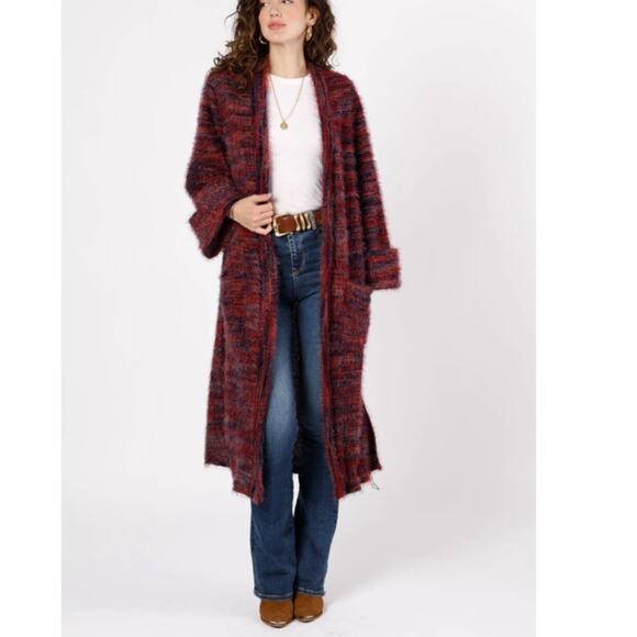 BAND OF THE FREE SUNSET BLVD‎ RED MIXED KNIT DUSTER SWEATER M-NEW - Picture 1 of 7